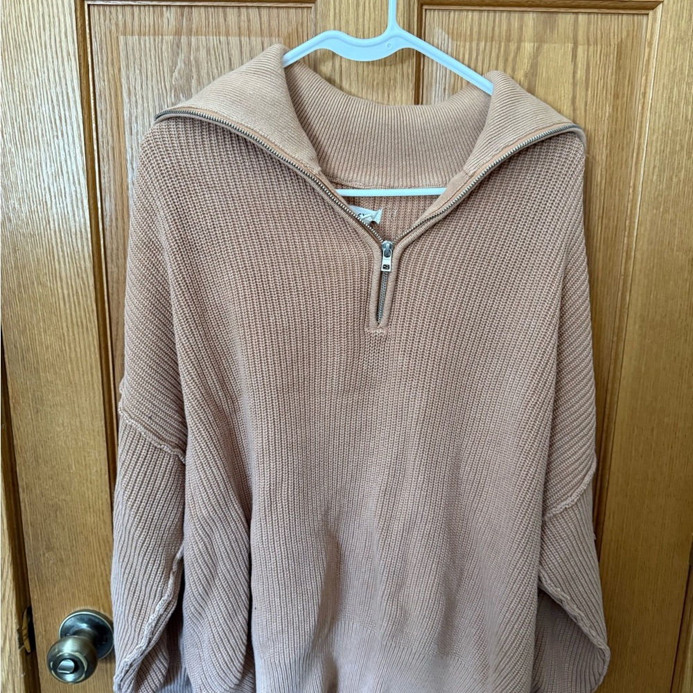 aerie Half-Zip Chunky Knit Sweater — Warm Beige